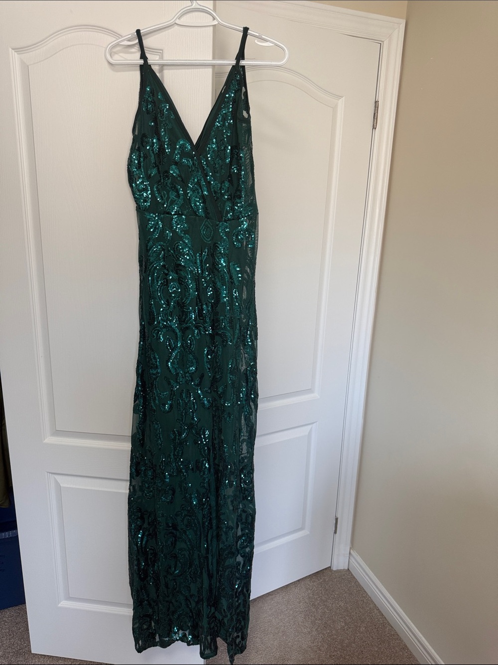 Emerald Green Sequin V-Neck Maxi Dress